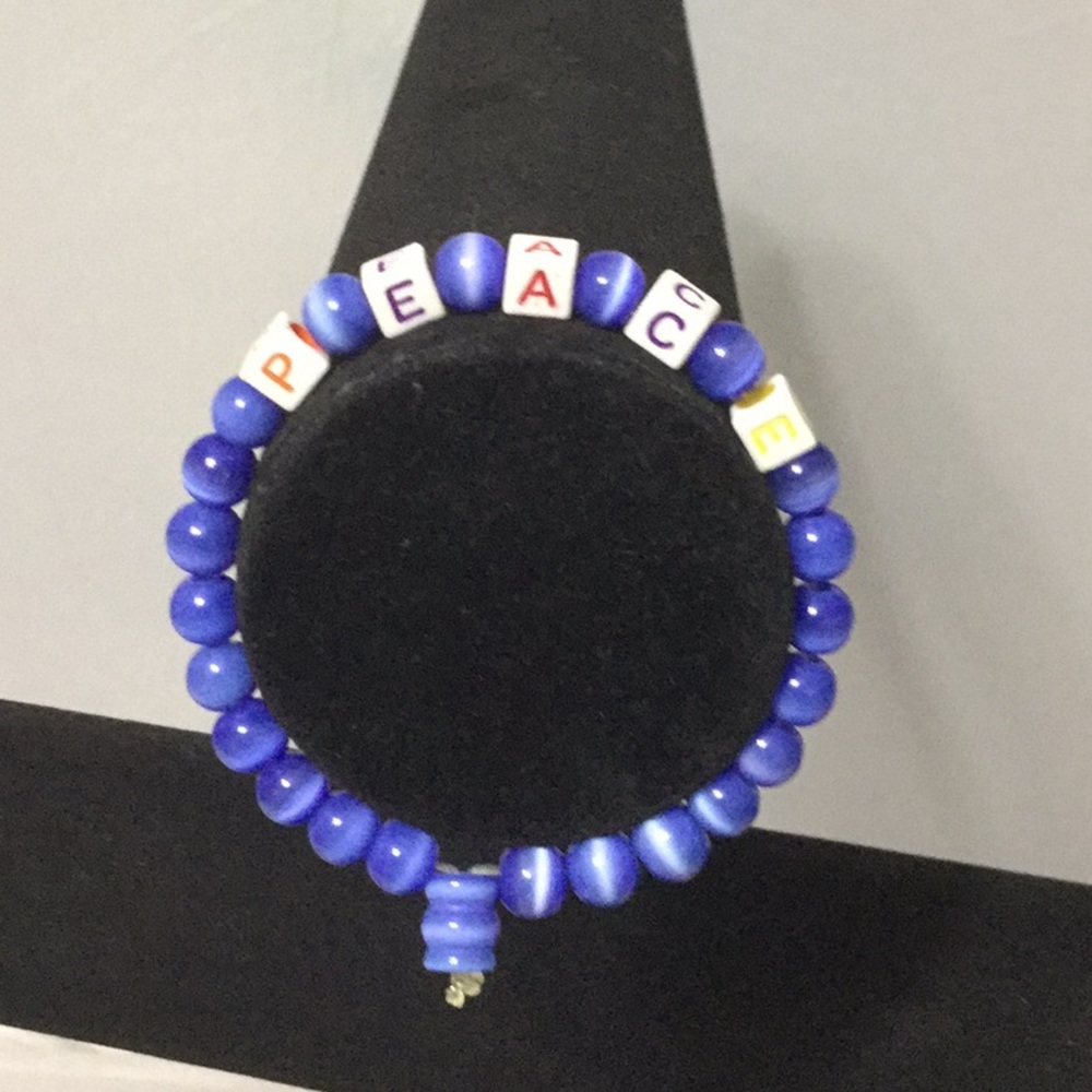 PEACE Blue Cat’s Eye Stretch Bracelet